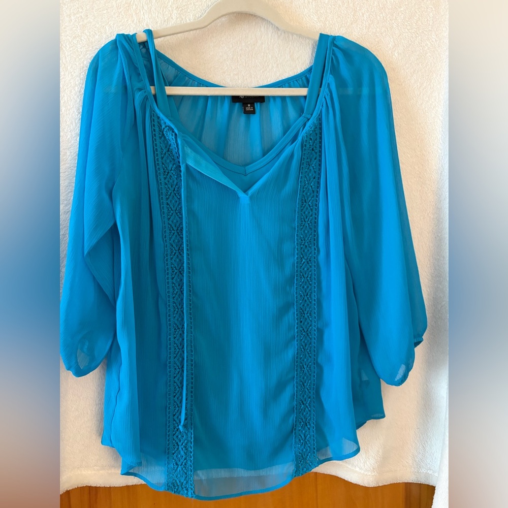 AB Studio Vibrant Blue Sheer Blouse